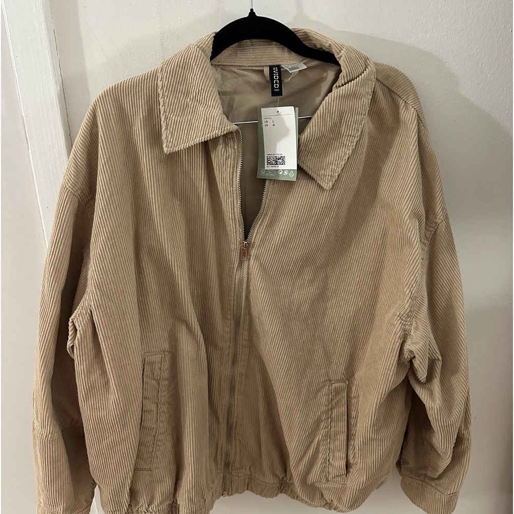 H&M Beige / Tan Corduroy Oversized Bomber Jacket - Size: L - NEW WITH TAGS!!!